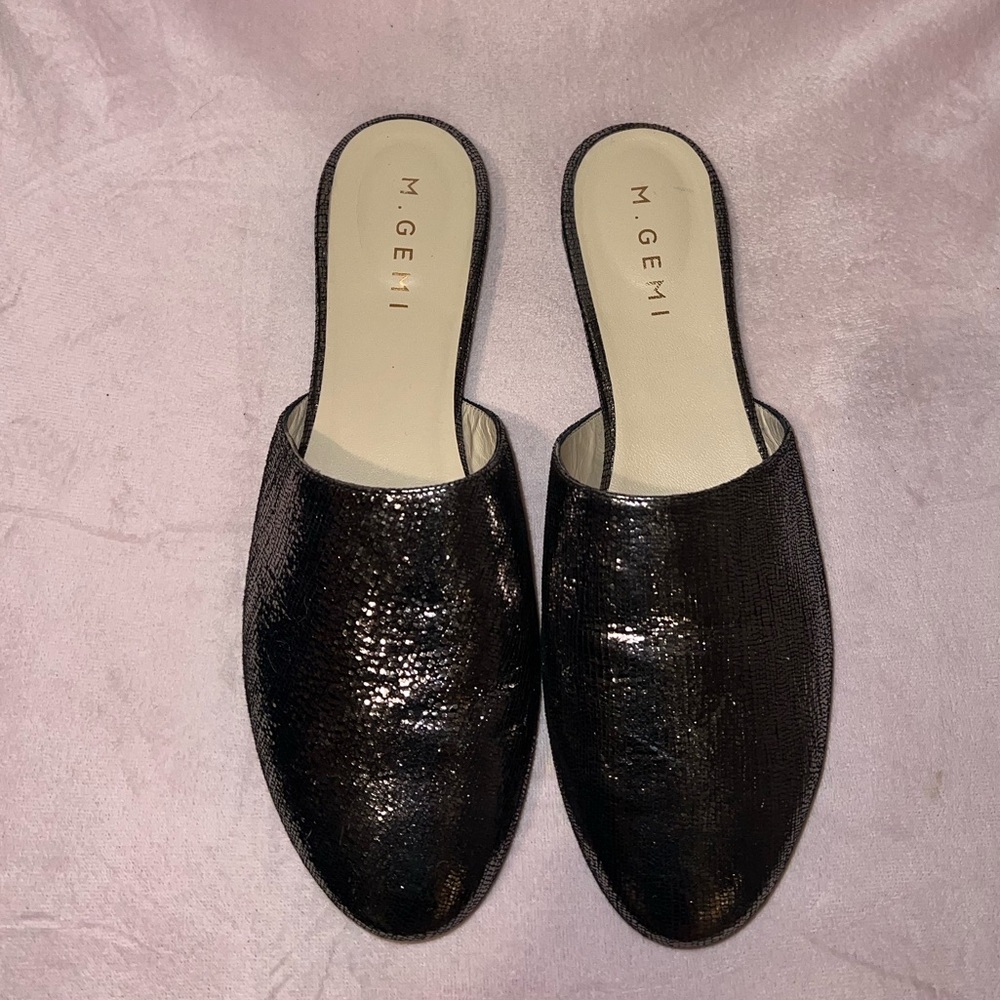 M. Gemi Black Textured Slip-On Mules
